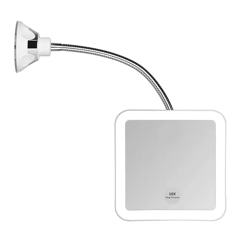 YWDZ-Square 10X Magnifying Makeup Mirror, Flexible Gooseneck LED Lighted, Power Locking Suction Cup, Bright Diffused Light