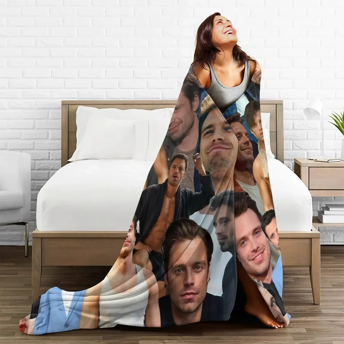 Sebastian Stan Photo Collage Blankets Fleece All Season Portable Soft Throw Blankets for Home Travel Quilt