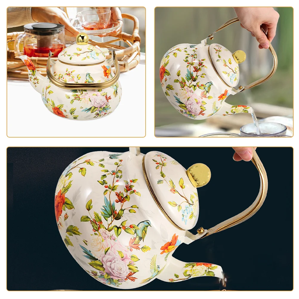 Retro Enamel Tea Kettle Stovetop Teapot Water Boiling Pot Cute Retro Teakettle China Teapot Stovetop Enamel Teakettle