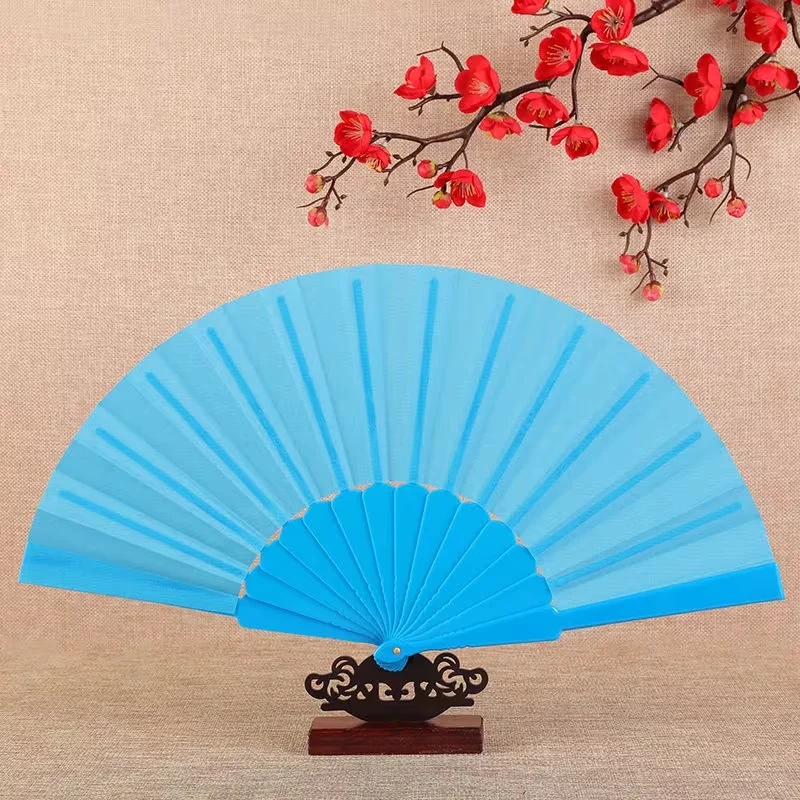 10 Sets/30 Sets/50 Sets/70 Sets Personalized Custom Trendy Blue Folding Fans (Fan + Card + Gift Bag), Portable for Summer, Magical Photo-Taking Atmosphere, Printed Wedding Hand Fans, Fabric Fans with Plastic Ribs, Part