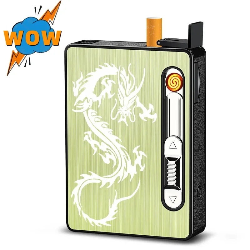 Portable Automatic Cigarette Case USb Rechargeable Electronic Lighter with LED Light Cigarette Case 10 Cigarettes Men\'s Gadgets