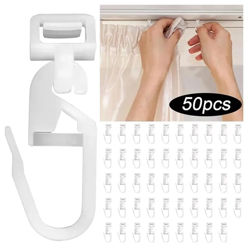 ABAE-Replacement Hooks For Shower Curtain, 50Pcs Plastic Curtain Pulley Hooks, Garden Gazebo Drapery Light Reliable