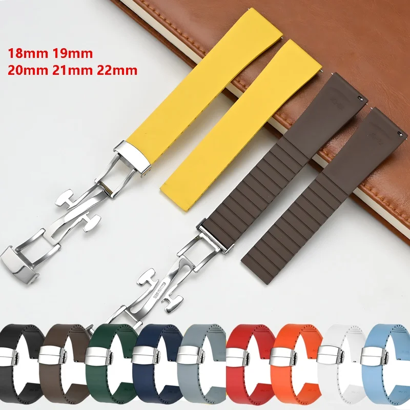 

Fluororubber Watch Strap 18mm 20 22mm 21mm Quick Release Butterfly Clasp Buckle FKM Watch Bracelet For IWC Rolex Cut To Size