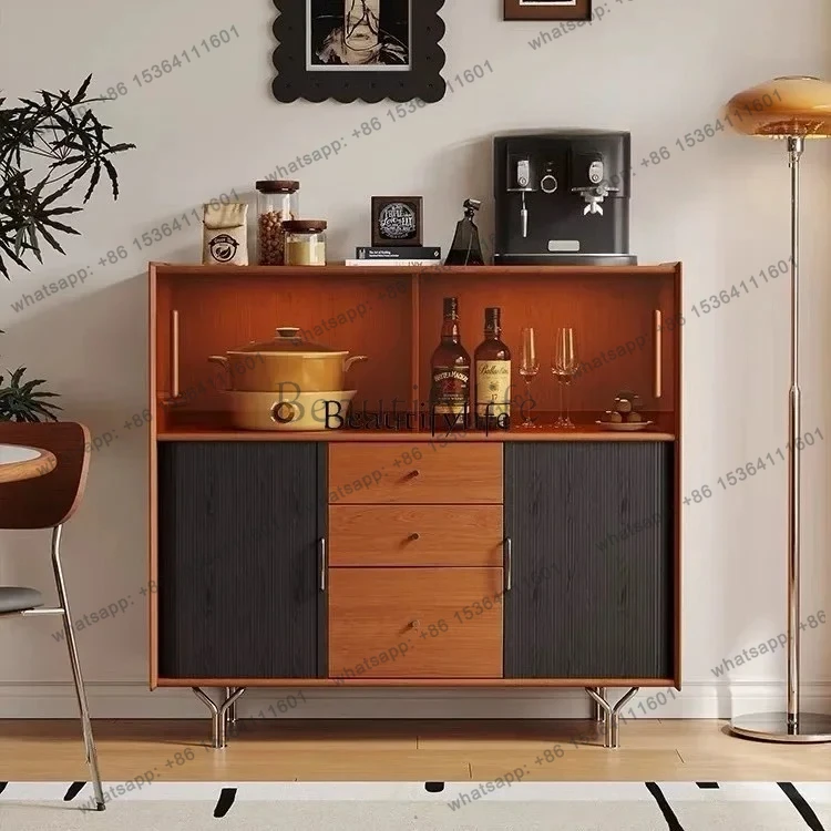 

LJYMedieval solid wood dining side cabinet integrated cabinet against wall living room modern simple advanced storage tea cabi