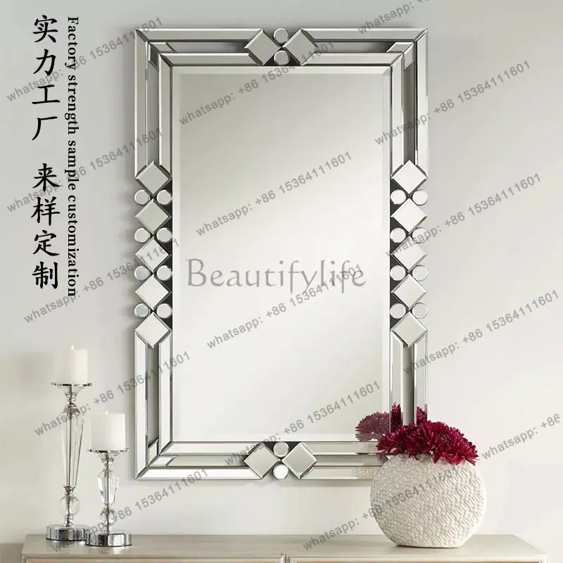 French retro makeup mirror light luxury bathroom wall hanging simple square mirror