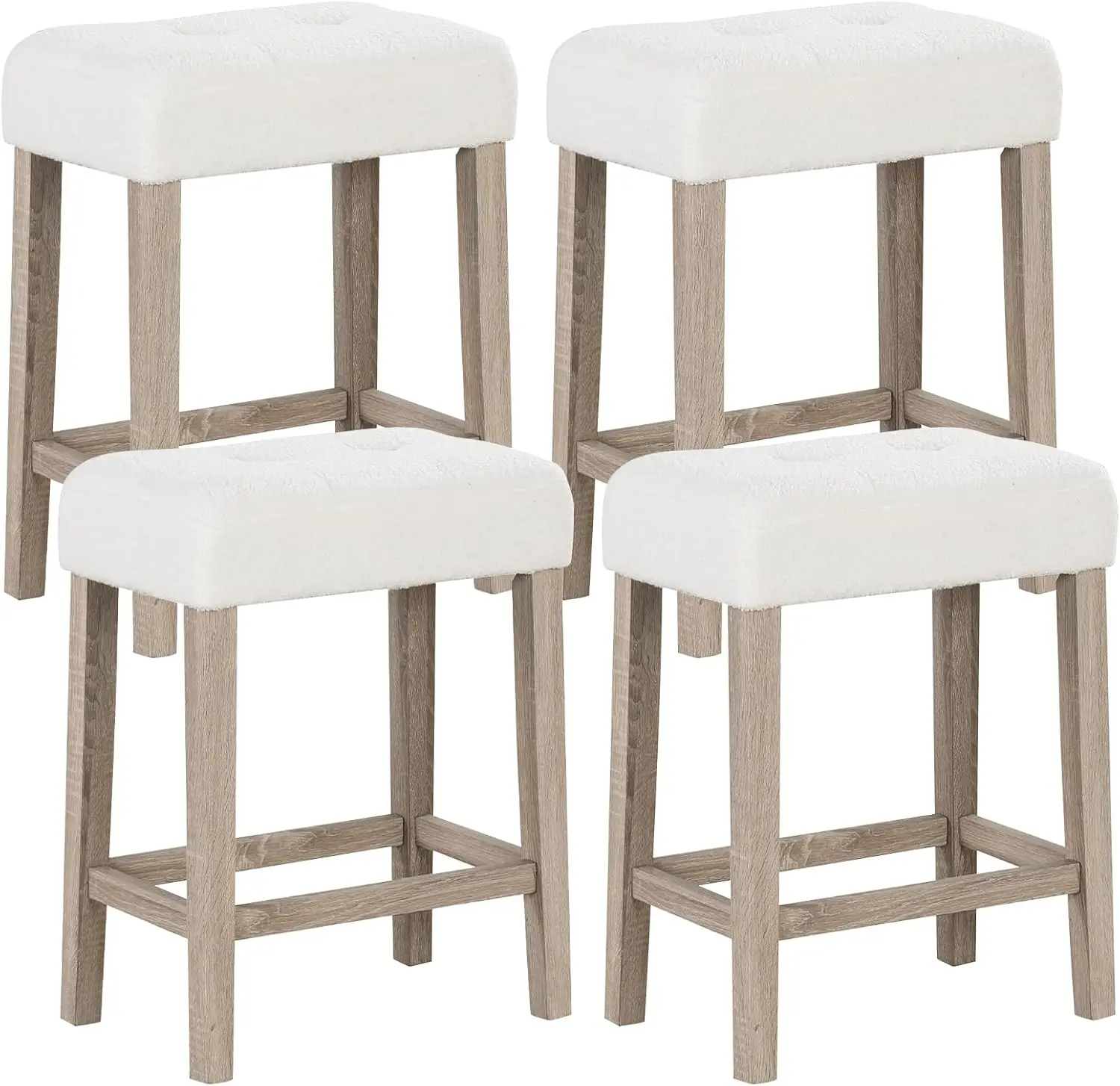 Costway Counter Height Bar Stools Set Of 4, Modern Sherpa Fabric Counter Stools With Rubber Wood Legs, Footrest, Upholstered