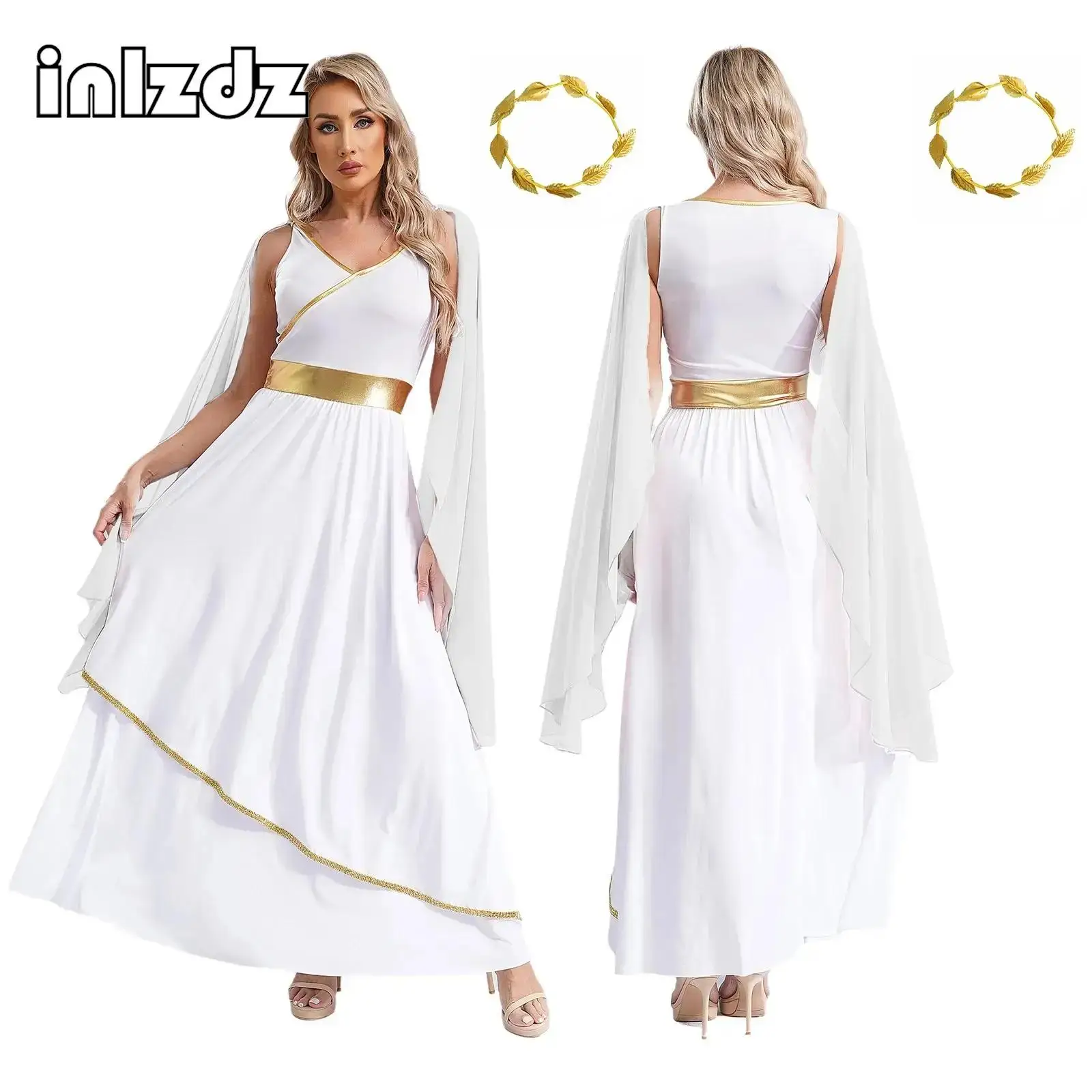 

Womens Arabic Ancient Roman Spartan Cosplay Costume V Neck Sleeveless God Greece Godess Mythology Fancy Dress Princess Outfits