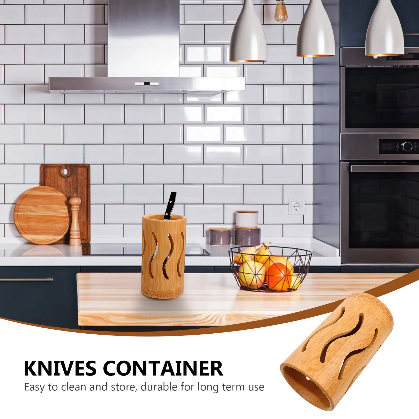 

Bamboo Tableware Organizer Premium Kitchen Holder Storage Container Easy to Clean Large Capacity Utensil Bucket