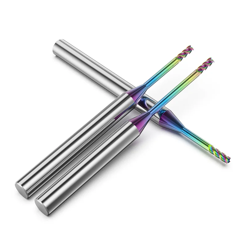 HUHAO 3 المزامير الملونة الأخدود العميق قاطعة المطحنة 4 مللي متر عرقوب DLC طلاء راوتر بت كربيد CNC Endmill أداة للألمنيوم والنحاس