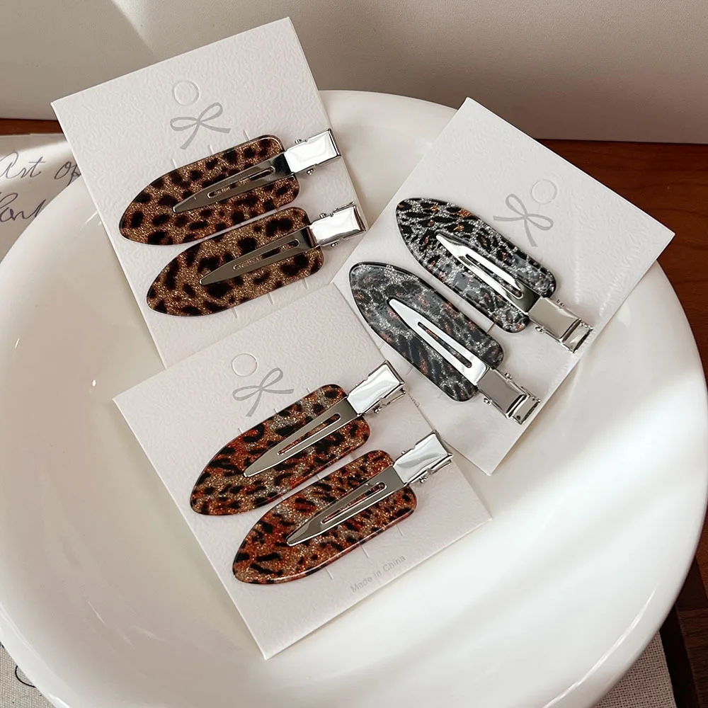 Hair Clip Leopard Seamless Side Bangs Top Clip for Women Girls Korean Style Chic Makeup Hair Accessory Brown Resin Metal