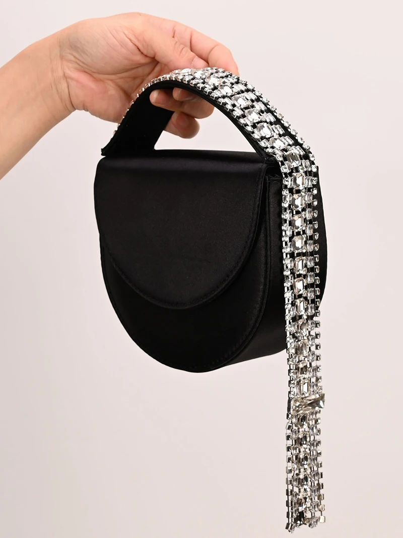 

Shiny Chain Crossbody Bag for Women Solid Color Rhinestone Fringe Handbags 2026 New Buckle Party Evening Shoulder Bags