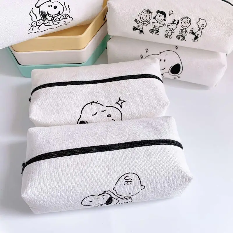 Miniso snoopy Children Pencil Bag junior high school students Large Capacity Case School Stationery Zipper canvas stationery bag