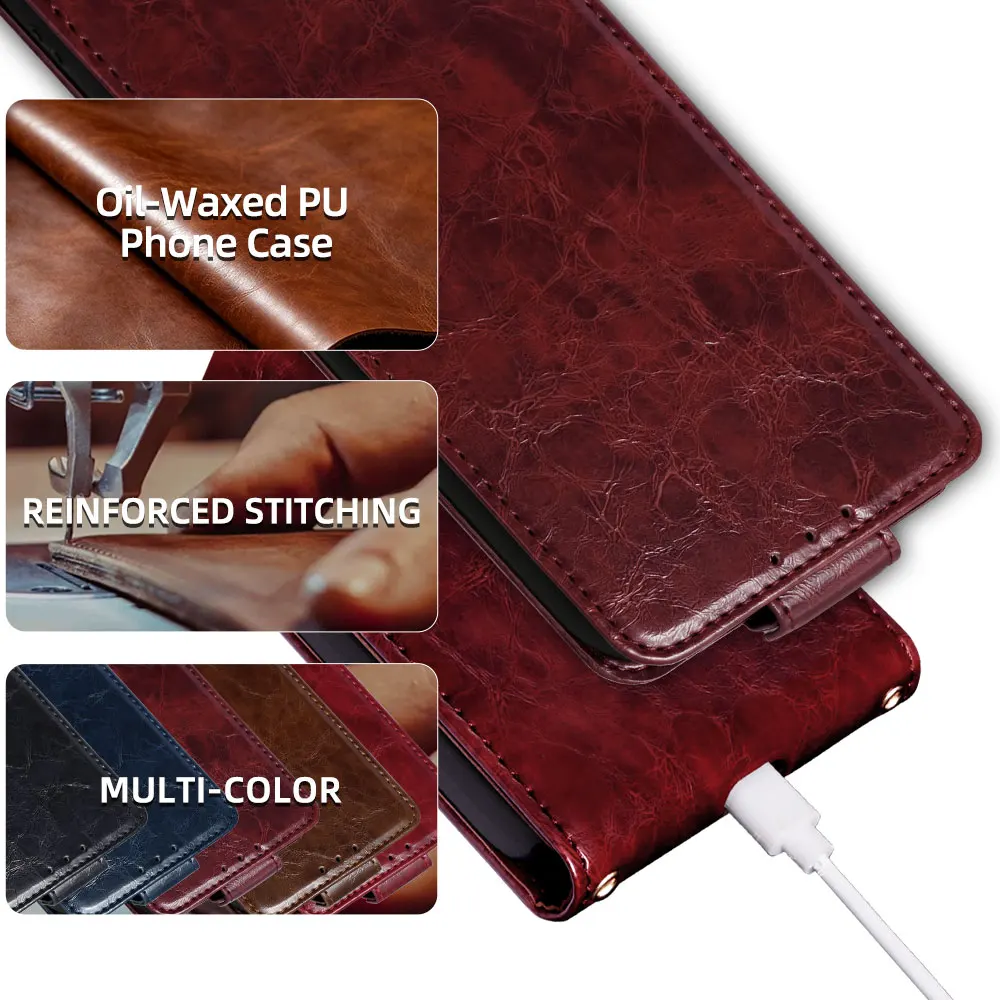 Premium Shockproof Card Slots Oil Wax Up-Down Flip Leather Case For Motorola Edge 70 Fusion 5G Edge 60 Fusion Edge 50 Edge 40