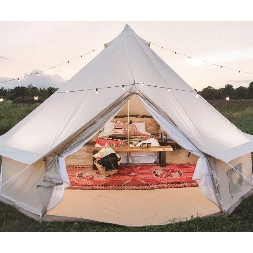 Outop Breathable 4 Season Canvas Bell Tent with Detachable Zipped Groundsheet, Fire Retardant Yurt Tent for Glamping