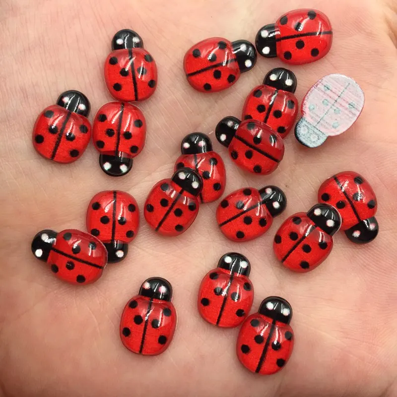 50pcs Resin 9mm*13mm Mini Cute Red Beetle Flatback Cabochon Rhinestone DIY Scrapbook Decor Home Crystal Figurines Craft