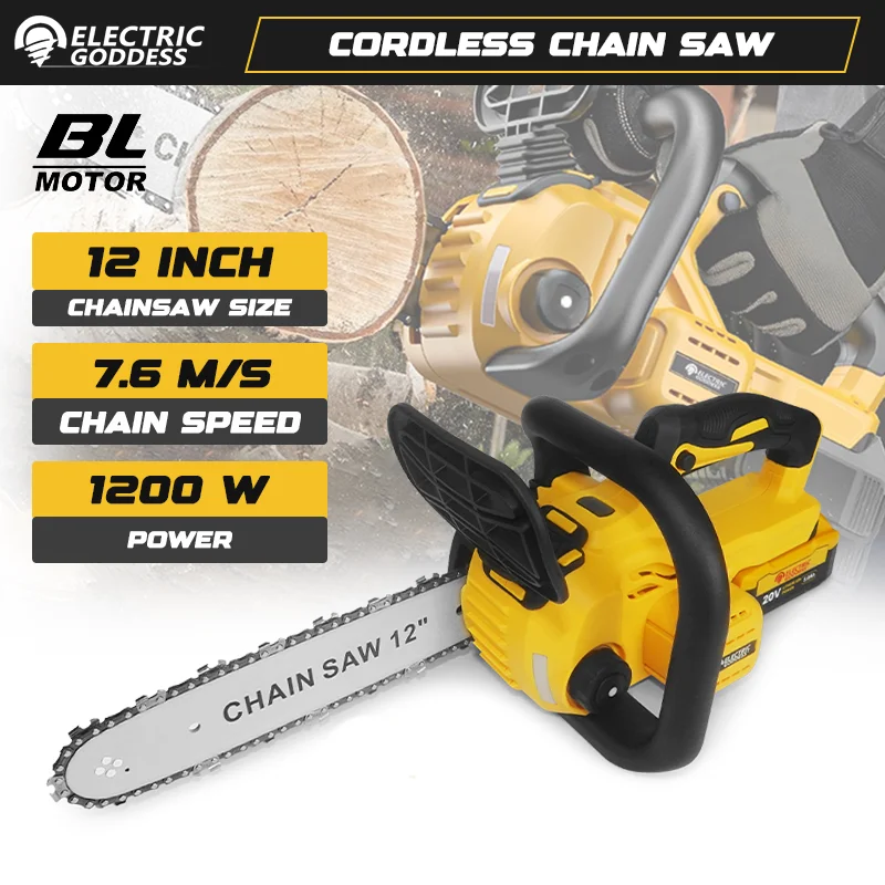 1200w 12 Polegada motosserra elétrica sem escova bateria sem fio serra portátil jardim carpintaria ferramenta elétrica para dewalt 20v bateria pino