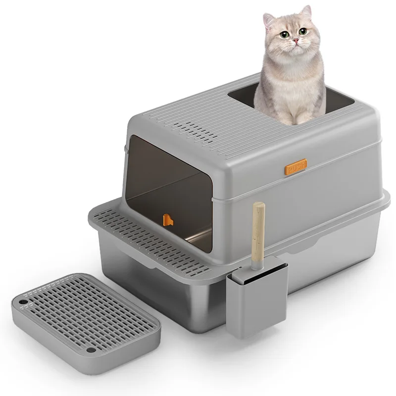 Caja de arena cerrada para gatos: control olores y fácil limpieza