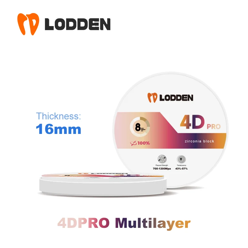 Lodden Dental Material Zirconia Multilayer Block 8 Layers 98*16mm 4D Multilayer Zirconia Disc Cad Cam System for Dental Lab use