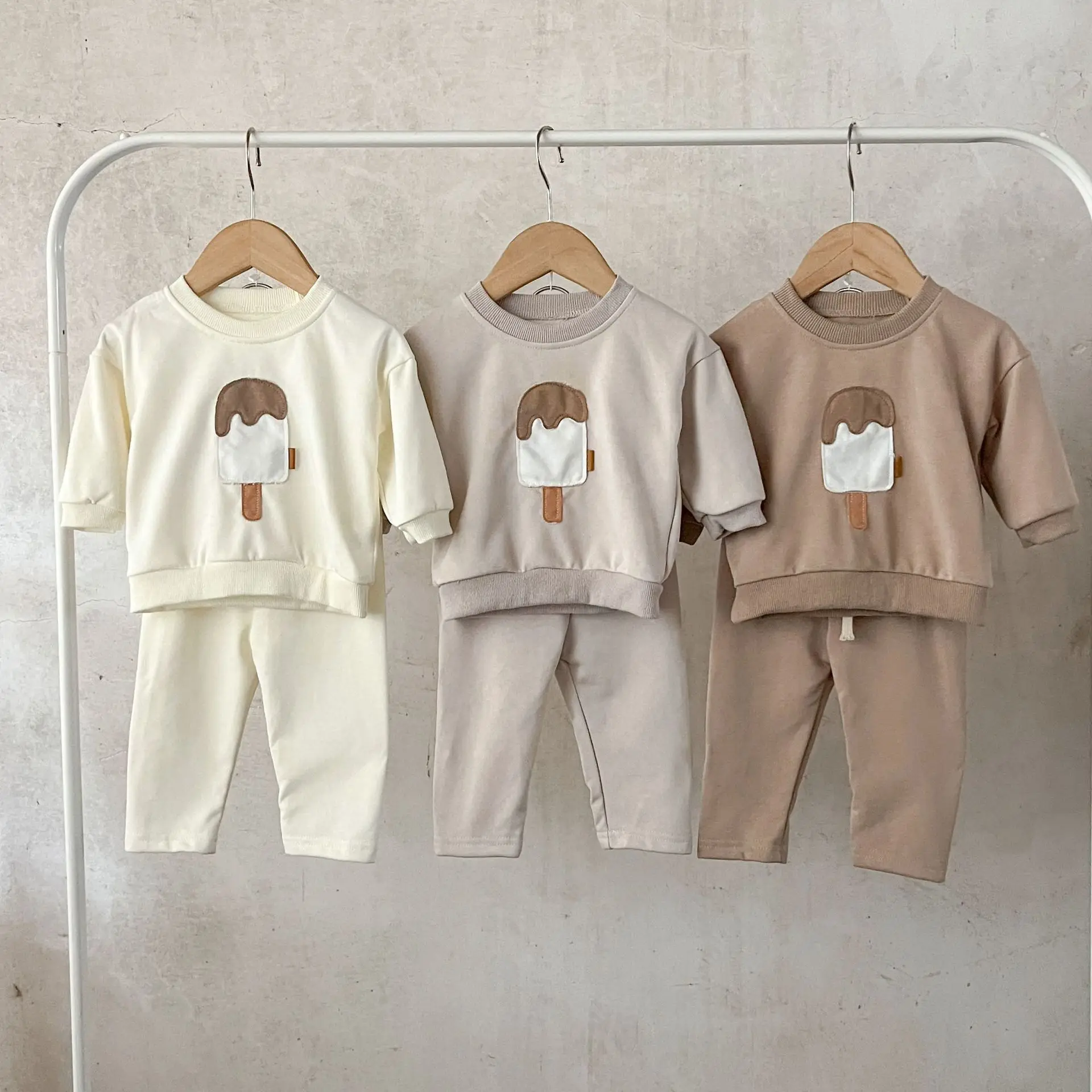 Children Clothing Set 2025 Autumn New Girl Kids Cotton Ice Cream Embroidered Sweater + Pants Boys Two Piece Suit
