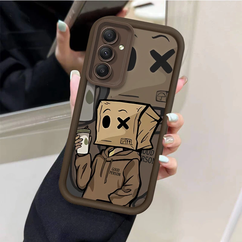 Cartoon Box Paper Man Silicone Phone Case For Samsung Galaxy S24 Ultra S23 S22 S21 Plus FE A54 A34 A14 A73 A53 A33 Soft Cover