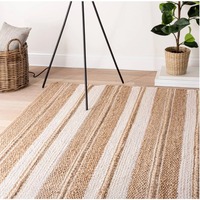 Rectangle Shape Jute Wool Area Rug Hand Woven Tan Carpet 210x300cm