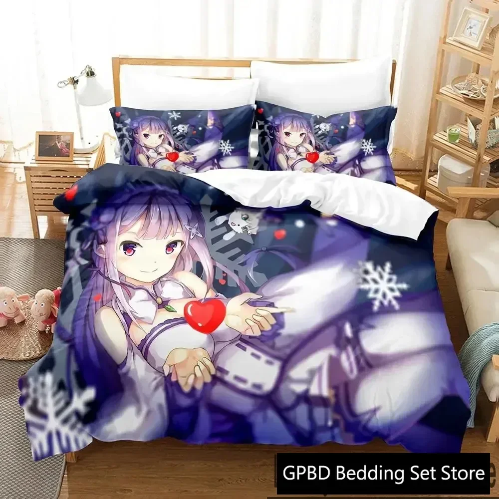 3D Print Anime Re Zero Rem Ram Emilia Bedding Set Boys Girls Twin Queen King Size Duvet Cover Pillowcase Bed boys Adult