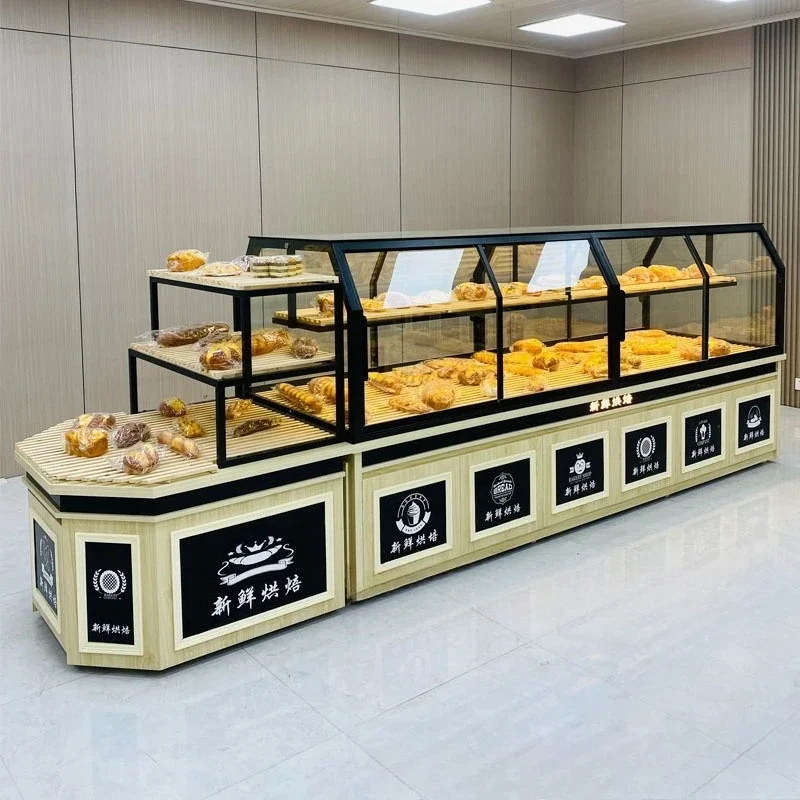 Spot Bread Cabinet Middle Island Side Cabinet Cake Dessert Bread Pastry Peach Crisp Biscuit Display Cabinet Supermarket Di