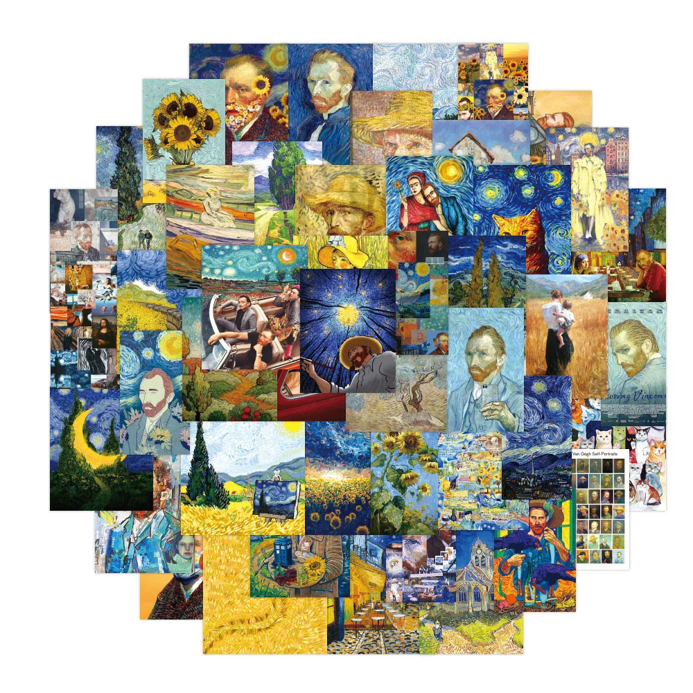 10/30/54pcs Van Gogh Art Oil Painting Graffiti Stickers Retro Aesthetic Decals Phone Luggage Scrapbook Vintage Cartoon Sticker