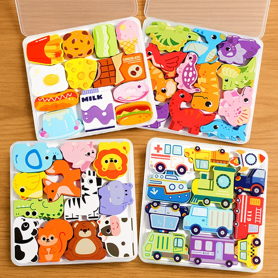 

Montessori Toy Wooden Puzzle Creative Puzzle for Children Cartoon Food Animals Dinosaurs Traffic Early Education Enlightenment