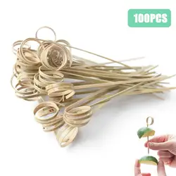 100pcs Disposable Bamboo Tie Picks 15/12cm Creative Knot Skewers Food Picks With Twisted Ends Food Fruit Fork Bamboo Sticks