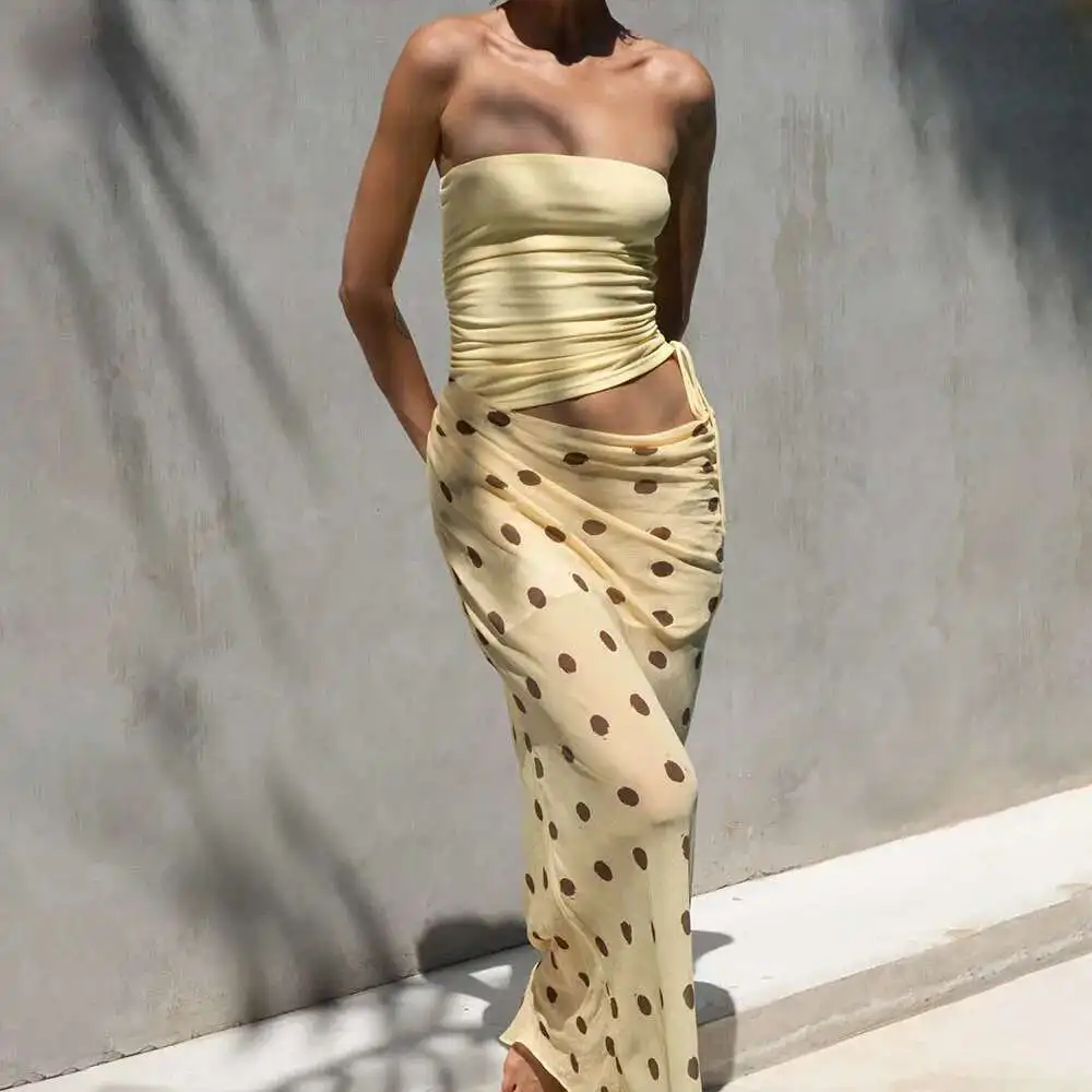

2025 Summer Style New Strapless Dress Sexy Patchwork Polka Dot Slim Fit Dress Sexys 2025 Summer Dress Robe Vestido Women Elegant