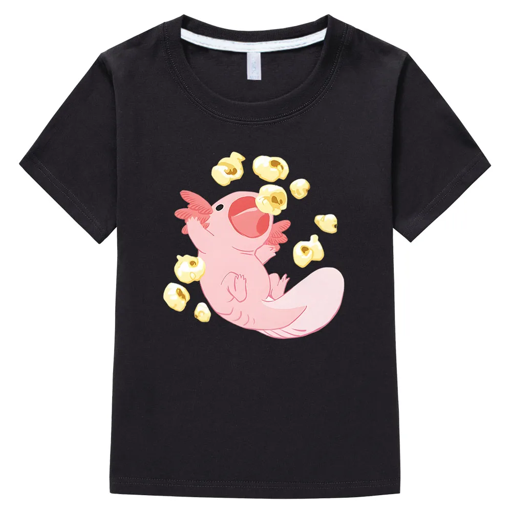 

Axolotl Salute Cartoon T-shirt Graphic Printing Children Tee-shirt 100% Cotton Short Sleeve Kawaii Boys and Girls Tshirts Kawaii