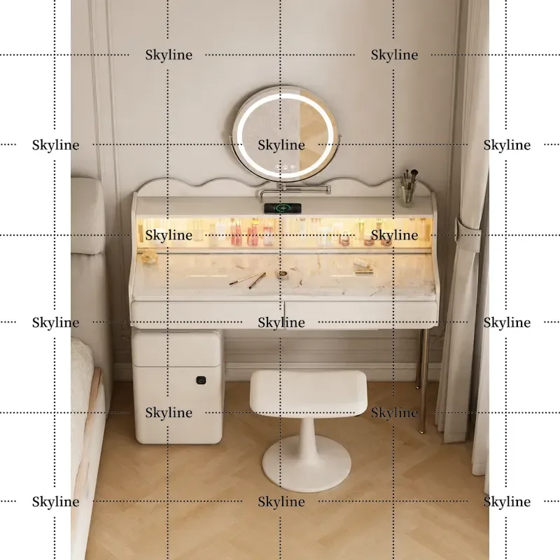 for Cream Wind Rock Slab Dresser Storage Cabinet Modern Simple Bedroom Dressing Table Desk Integrated