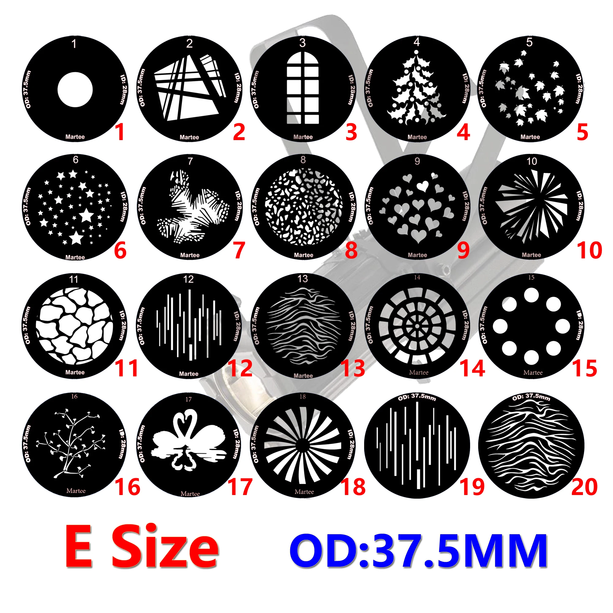 OD 37.5mm Mask E Size GOBO Slot Insert Continuous Light Rotator via Lantern Create Atmosphere for Bars, Shops, Stages Light Show
