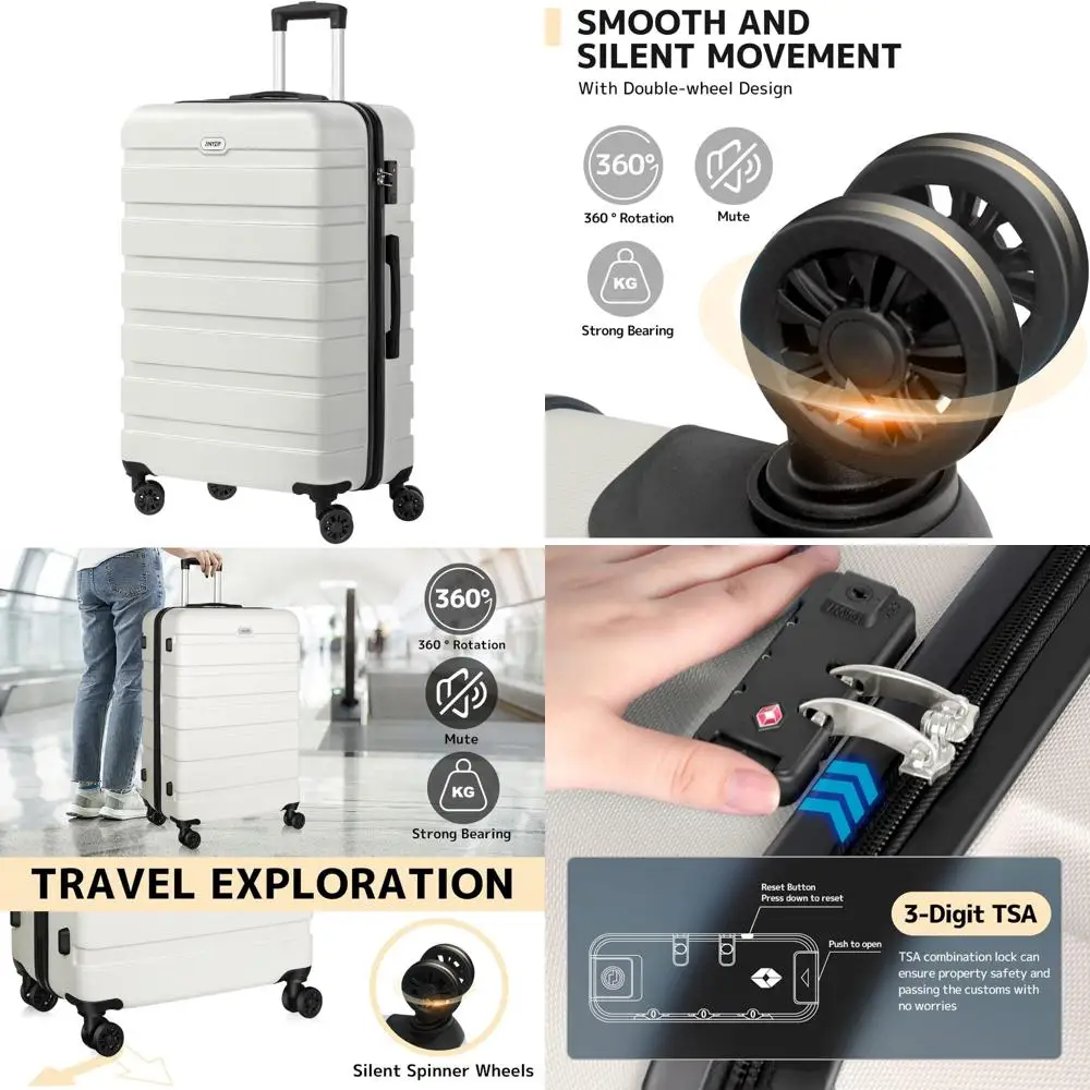 Lightweight ABS Hardside Luggage Suitcase 28 Inch with 4 Universal Wheels, TSA Lock, Large Size, White for Travel