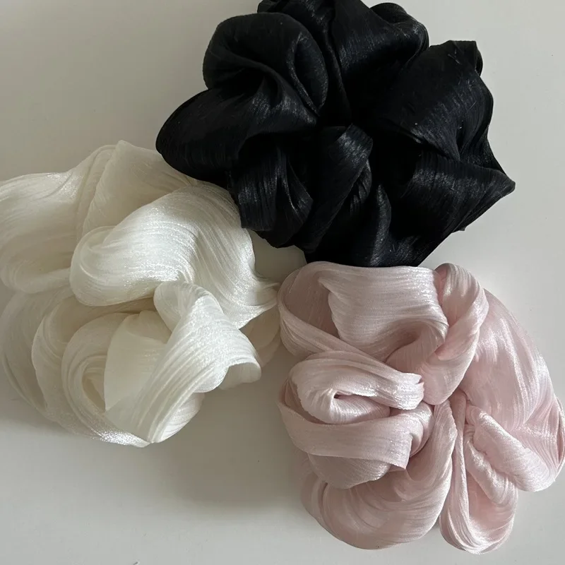Korean Fashion Glossy Chiffon Gauze Hair Scrunchies Women Elegant Large Elastic Hair Bands Solid Color Ponytail Hair Ties Rope