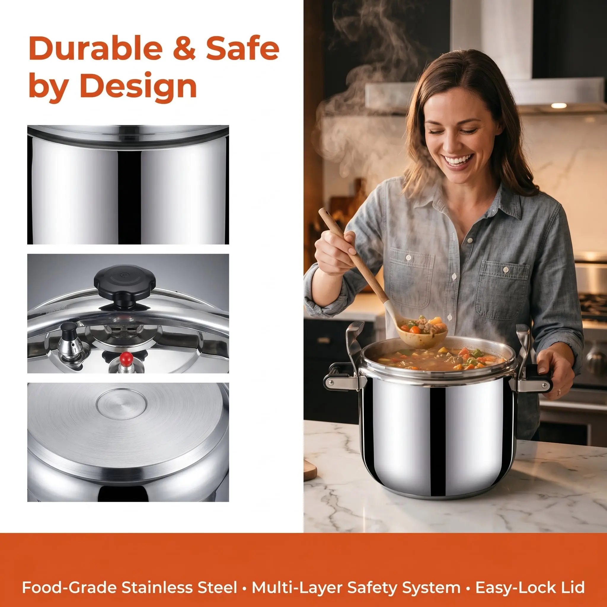 Mega Size Stainless Steel Pressure Cooker 80L Explosion-proof Heavy Duty Composite Bottom For Large Kitchen Korea USA Australia
