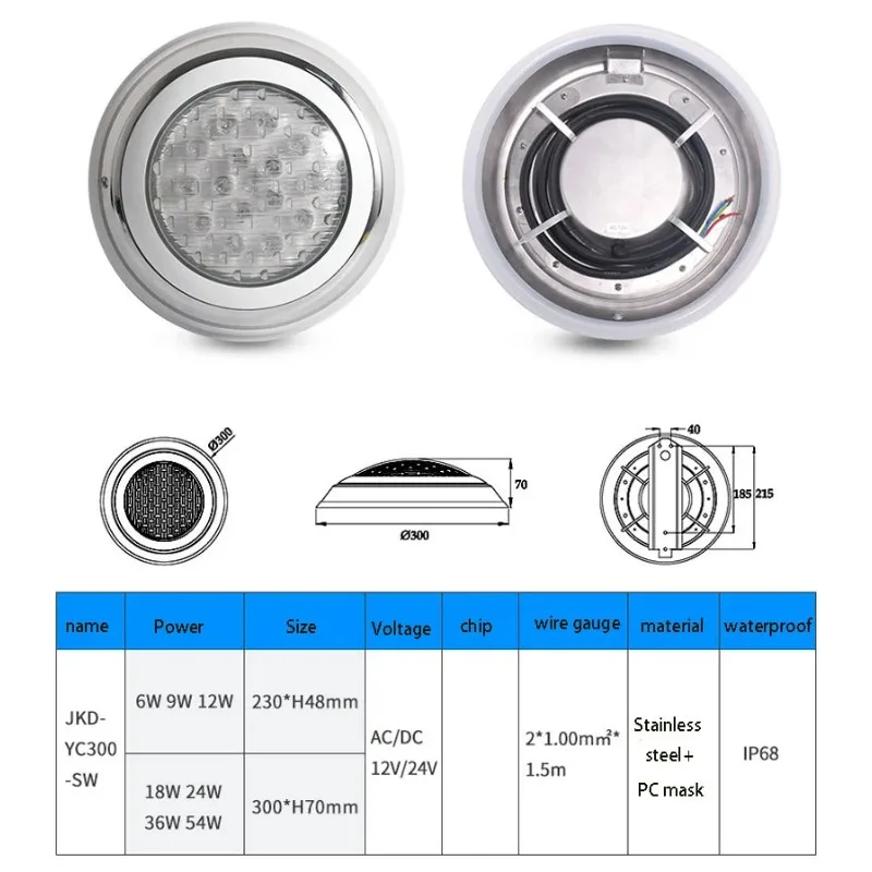 

9W 15W 24W 36W RGB Underwater LED Swimming Pool Light DC12V Waterproof Pond Lake Landscape Lamp Spa Tub Bulb Stainless Steel