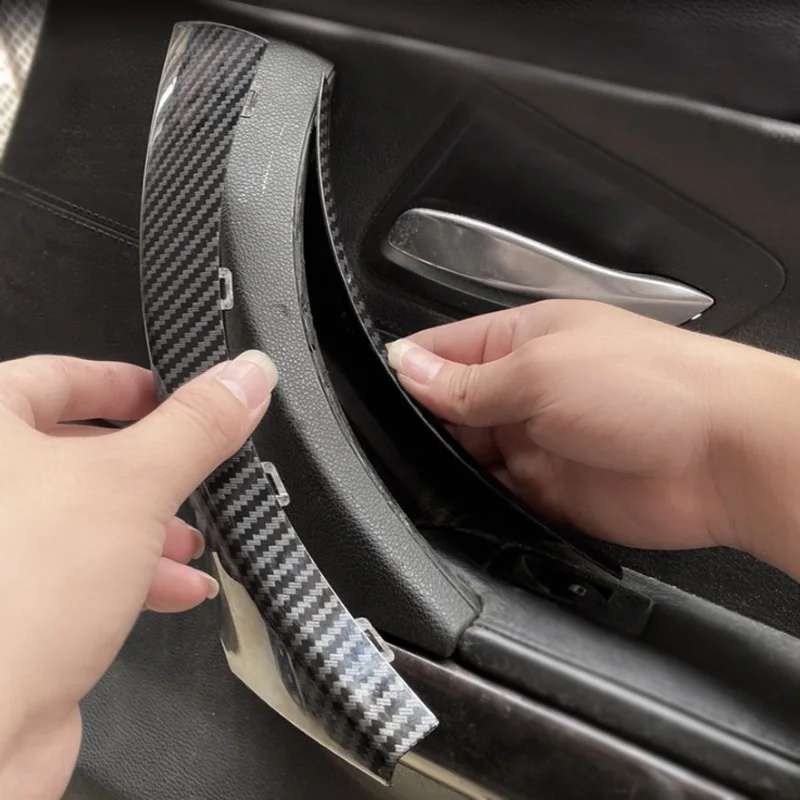 

2pcs Car Carbon Texture Left / Right Inner Door Handle Pull Cover Trim Accessories For BMW 3 Series E90 E91 316 318 320 325 328i