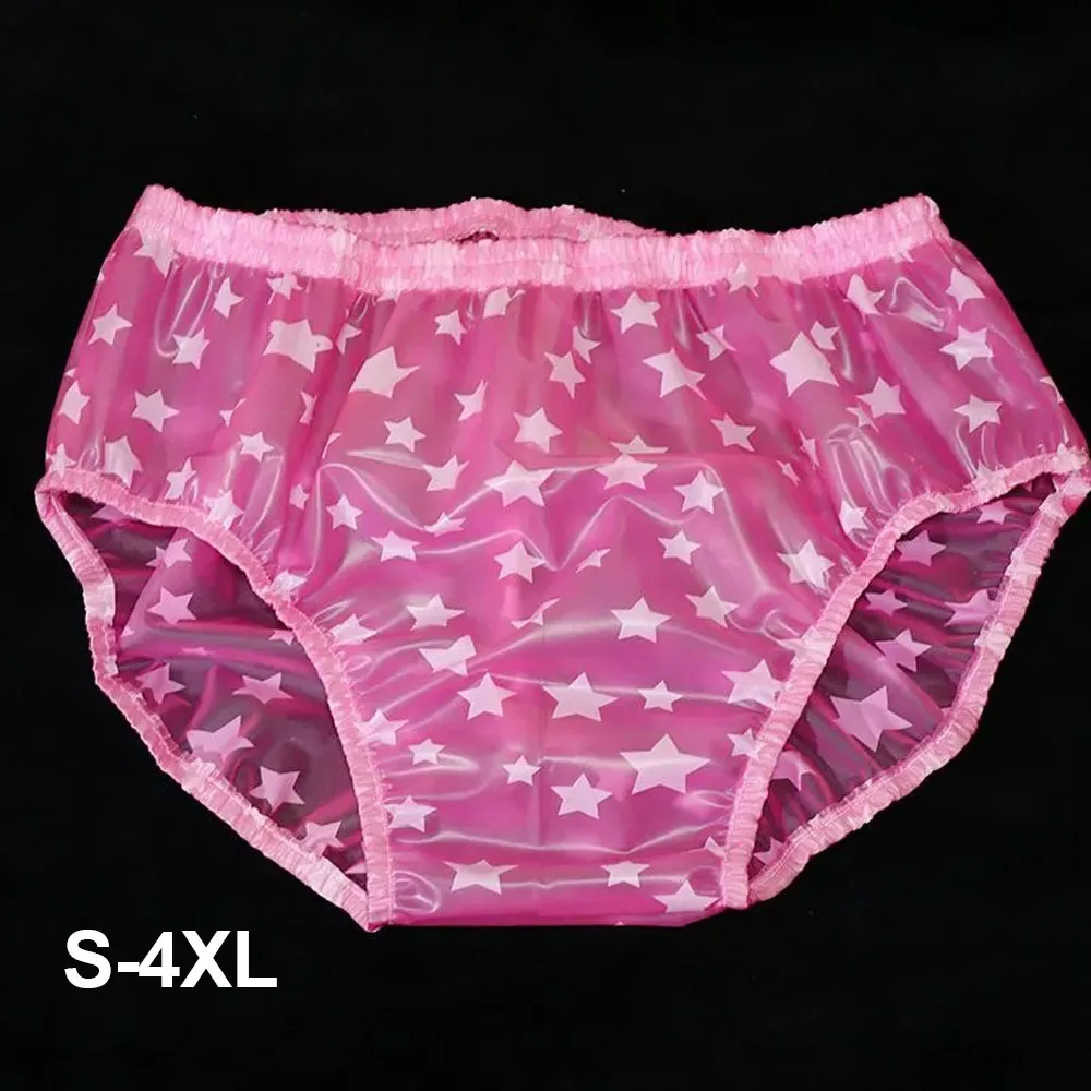 Men Soft Pentagram Transparent PVC Thickened Underpants Smooth Silent ABDL Plastic Briefs Couple Waterproof Adult Baby Panties