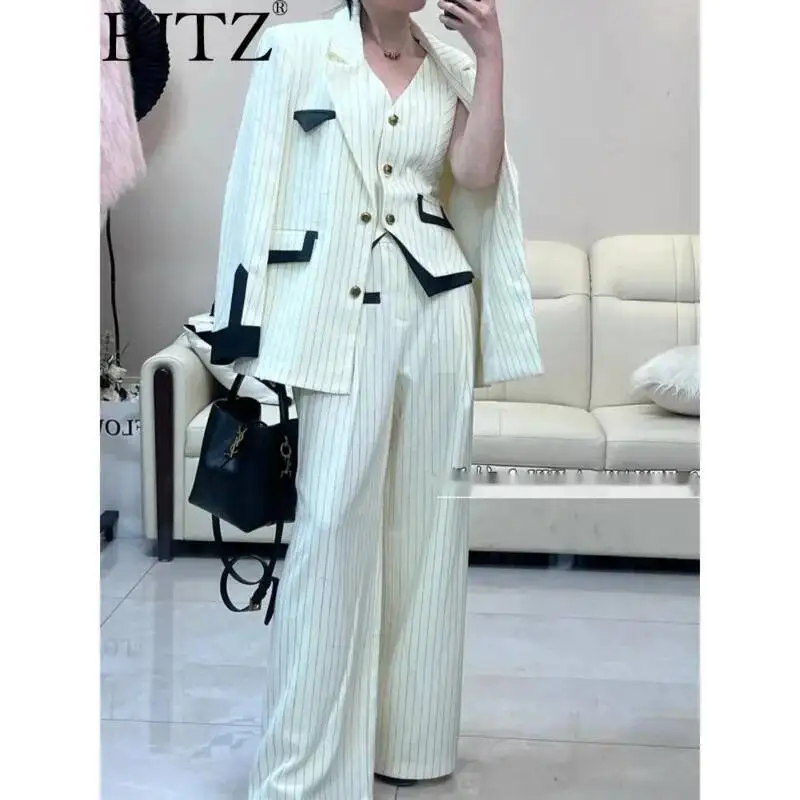 BJTZ 2025 Nieuwe Lente En Herfst Mode Temperament Single Breasted Jasje Hoge Taille Broek Set Voor Vrouwen