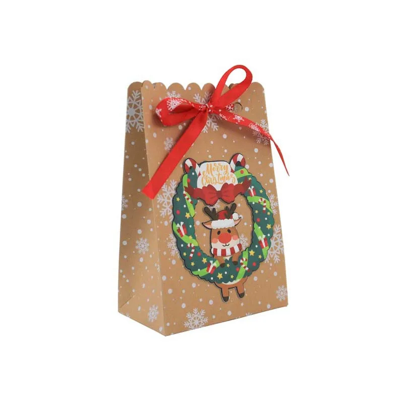 8pcs Christmas Gift Bags Xmas Tree Elk Santa Claus New Year Party Supplies Candy Chocolate Packaging Paper Kraft Bag for Guests