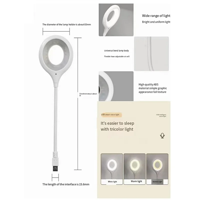 【Best Selling】USB Reading Light Voice Control Lamp Voice Activated Lamp Voice Small Table Lamp For Home Learning And Office Whit
