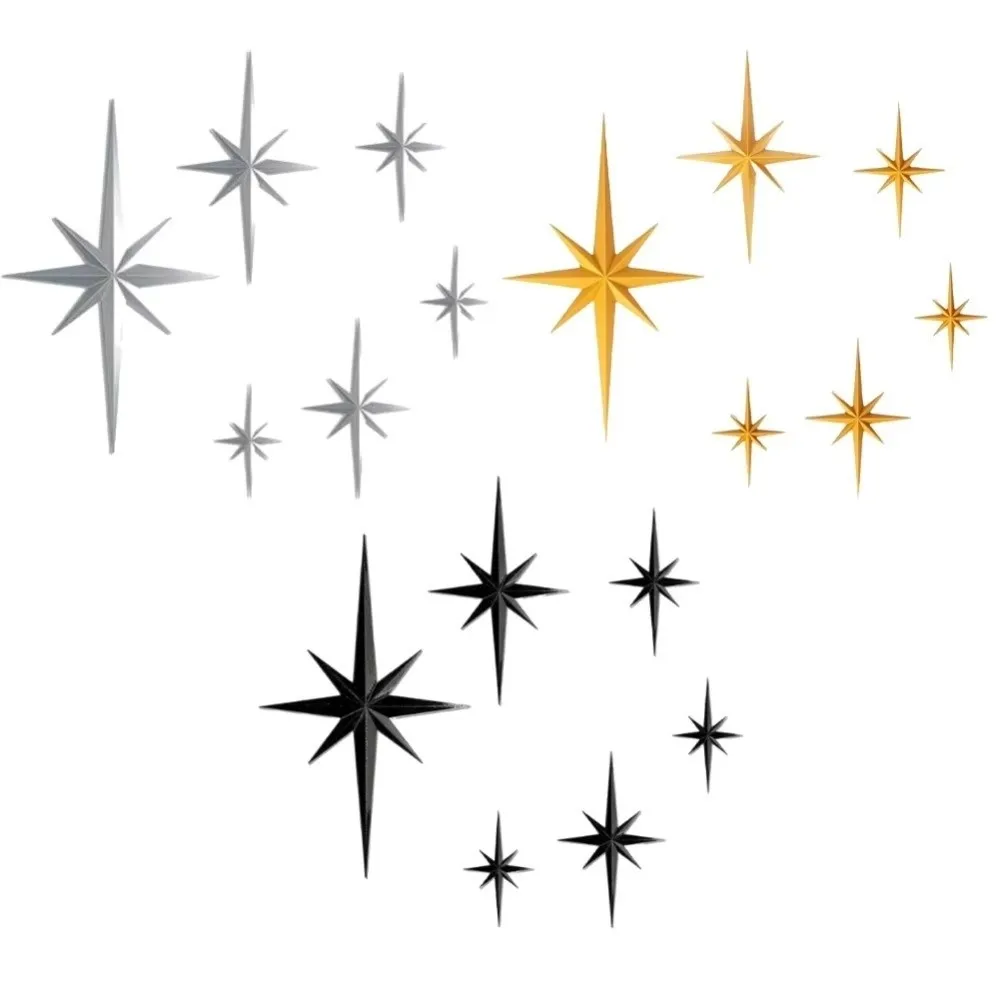 6Pcs/Set Modern Plastic Starburst Decor Octagonal Star Shape Wall Art Decals Star Art Wall Sculpture Home Decor
