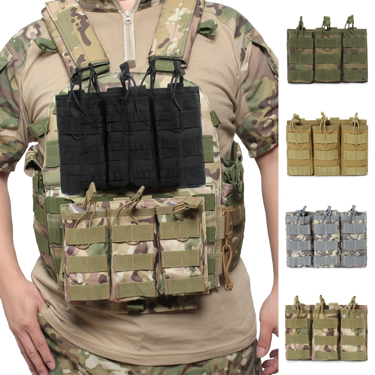 Tactical Triple MOLLE Mag Pouch for Airsoft Rifle, Hunting Vest Accessories
