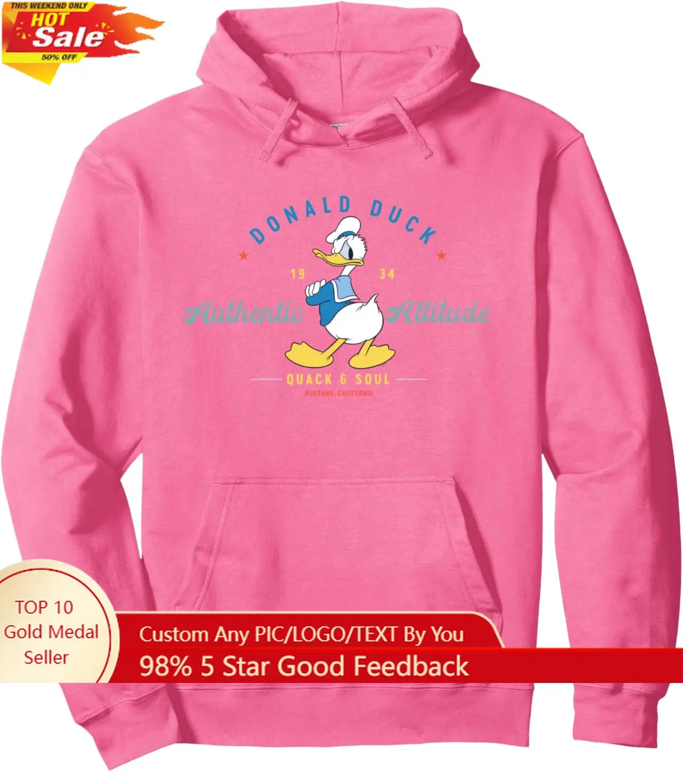 

Disney Donald Duck Authentic Attitude Retro Vintage Pullover Hoodie