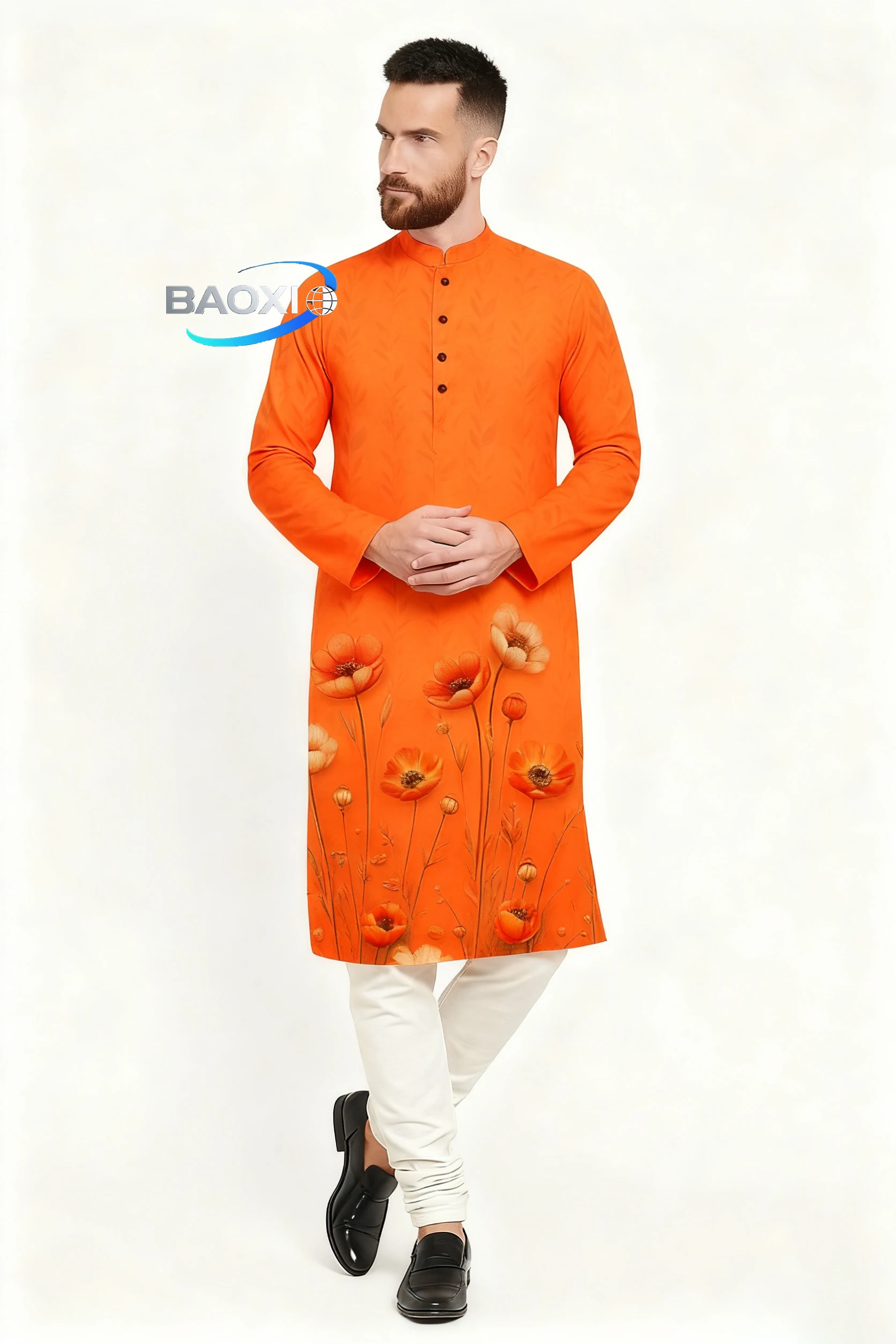 2025 للرجال مطبوع رقميًا كورتا ووردها عاديًا بياقة الماندرين طويلة مناسبة لجميع المناسبات مثل الزفاف هاري رايا Aidilfitri.