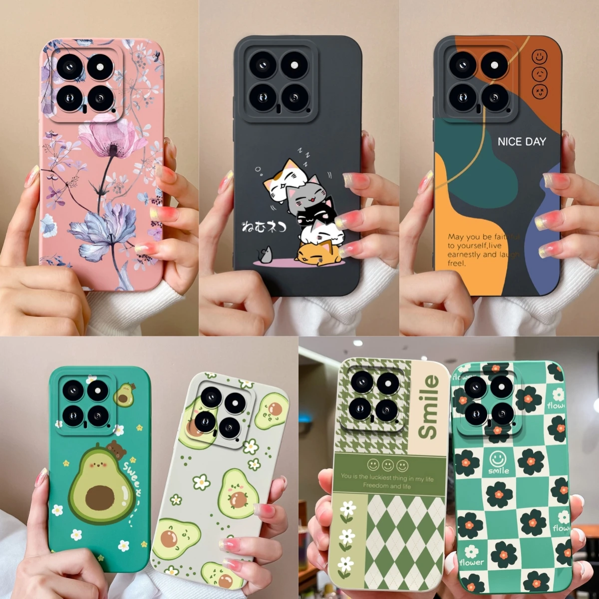 Phone Case For Xiaomi 14 Pro 14Pro Liquid Silicone Fashion Lovely Avocados Pattern Protective Cover For Xiaomi14Pro Coque Fundas