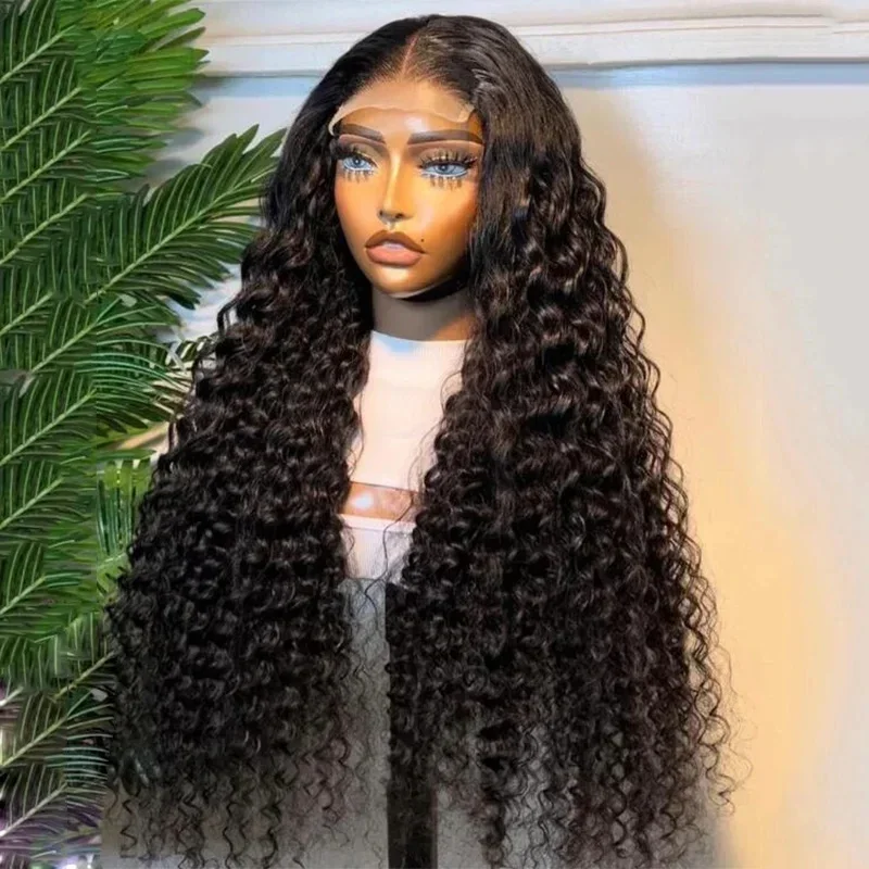 Perruque Lace Front Wig sans colle bouclée crépue pour femme, cheveux de bébé, densité 180, noir naturel, doux, long, degré de chaleur, préplumé, 03/3