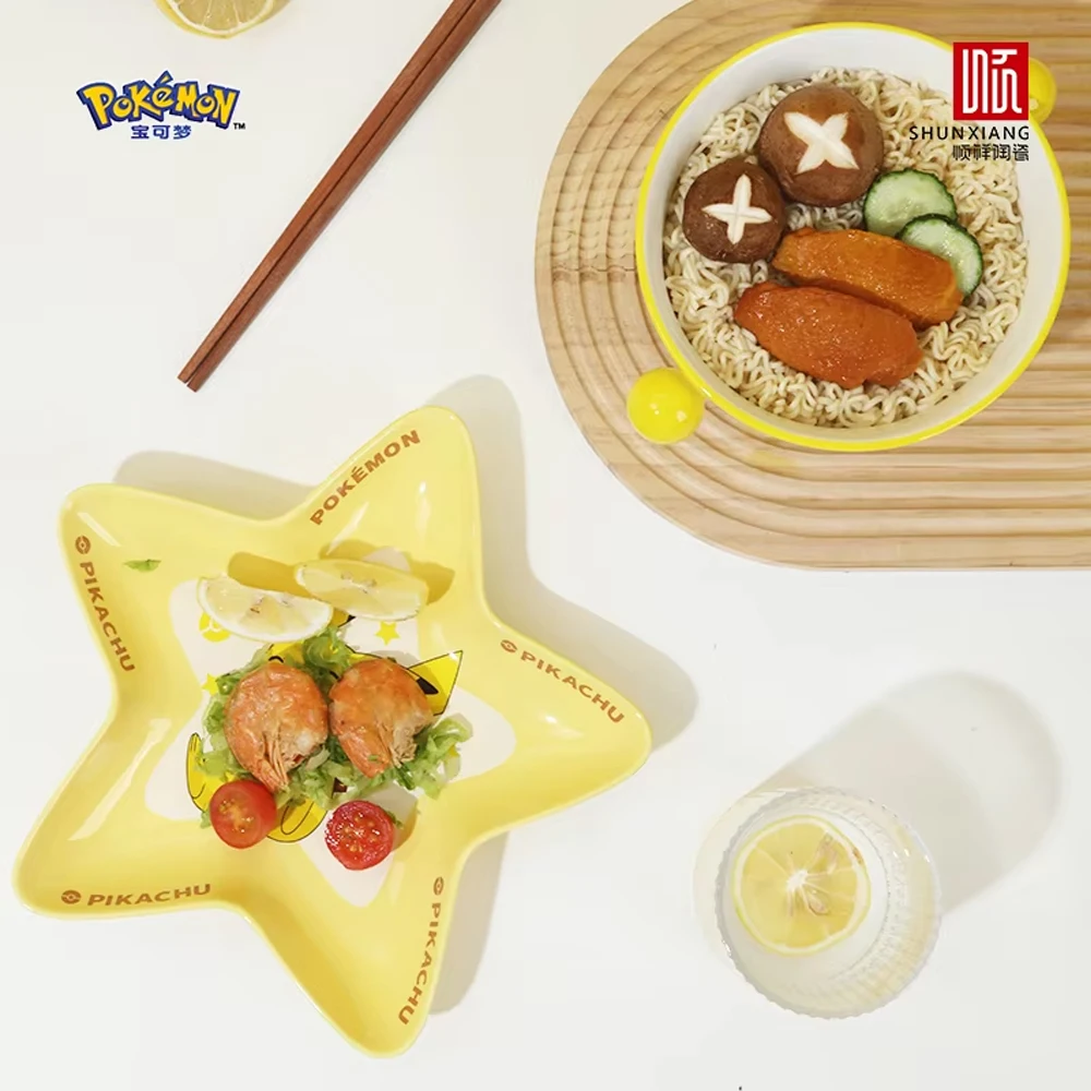 SHUNXIANG Pokémon Ceramic Five-pointed Star Dinner Plate Cartoon Cute Pikachu Fruit Dessert Plates Home Heat-resistant Tableware